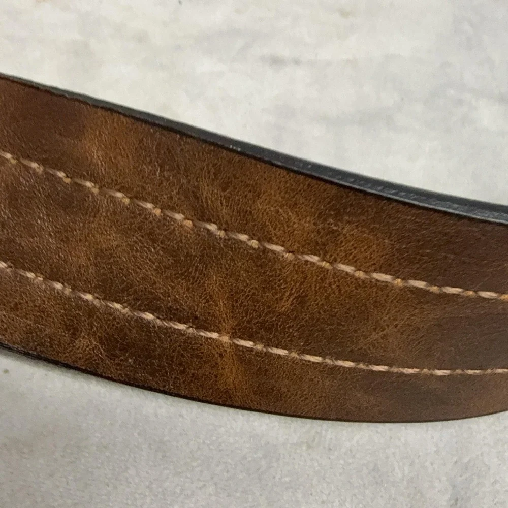 Levi's Belt Mens 30 Brown Black Reversible Leather Dress Silver Buckle Logo